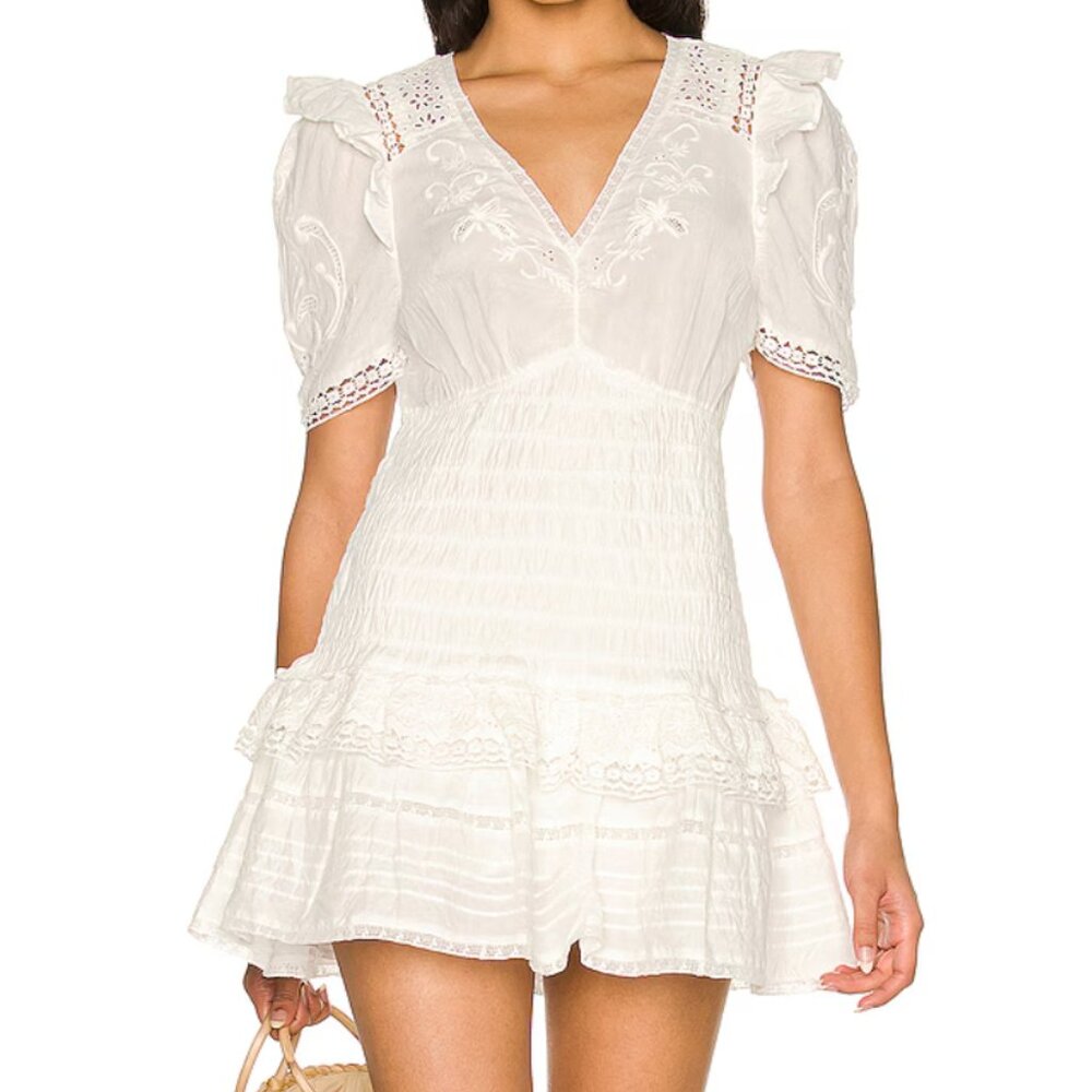 LoveShackFancy Rena Embroidered Ruffle Mini Dress